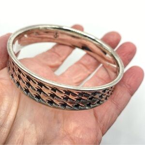 PREMIER DESIGNS Silver Plated Black Enameled Houndstooth Wide Bangle Bracelet